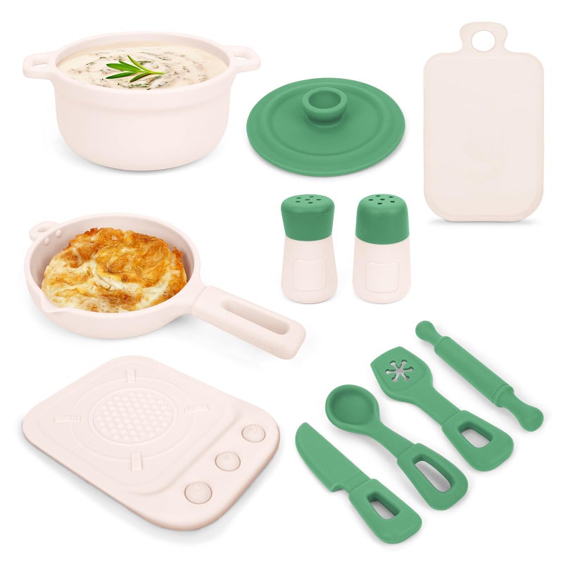 TYRY.HU TYRYHU Play Kitchen Accessories 11Pcs BPA Free Silicone Pretend Play Food SetsPlay Kitchen SetPlay Kitchen Cooking Utensils Pots PansPretend Role Play Cooking Toys Gifts for Toddlers 13Green - Image 3