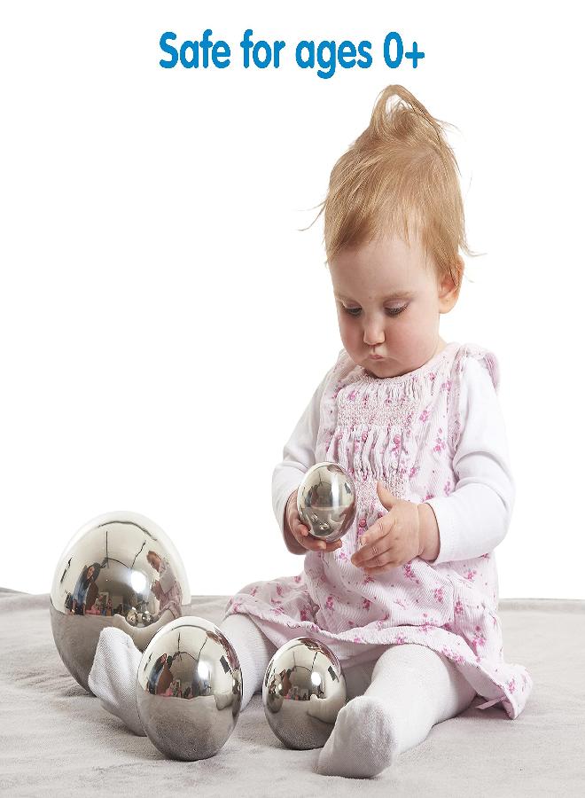 TickiT تيكي - 9322 كرات حسية عاكسة - مجموعة من 4 - كرات مرآة للأطفال والرضع - كرات حسية من الفولاذ المقاوم للصدأ للانعكاسات والألوان - لنوادي الأطفال وغرف النوم الأنيقة - Image 4