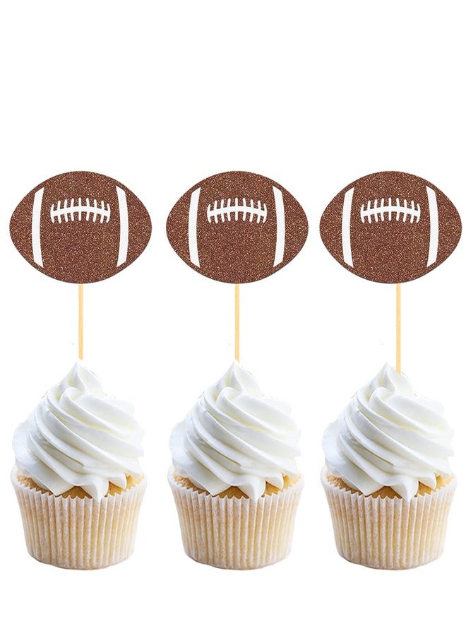 Moitkptt 24pc Glitter Football Cupcake Toppers for Football Party, Baby Shower Decorations - Image 1