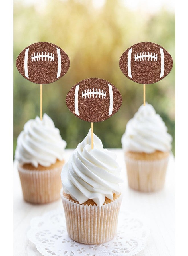 Moitkptt 24pc Glitter Football Cupcake Toppers for Football Party, Baby Shower Decorations - Image 3