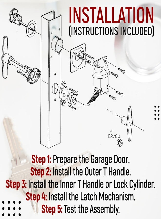 Granatan Garage Door Lock Kit, T Handle Lock Cylinder with Key, Garage Door Opener, Garage Replacement Parts - Image 5