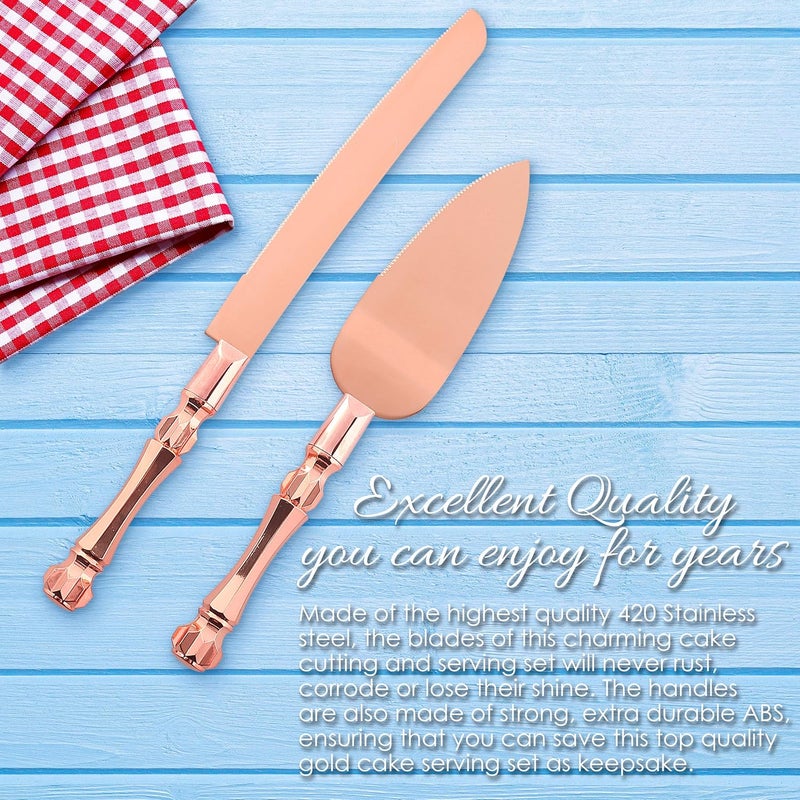 Homi styles Wedding Cake knife and Server Set | Elegant Rose Gold Color Premium 420 Stainless Steel plated Blades | Cake & Pie Serving Set for Wedding Cake, Birthdays, Anniversaries, Parties - Image 3