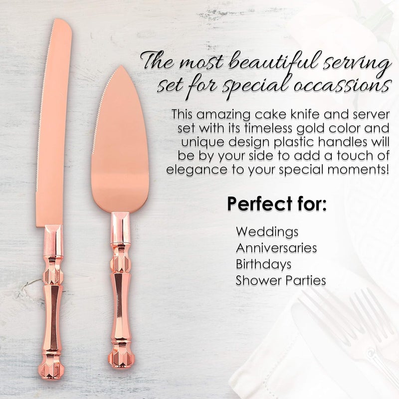 Homi styles Wedding Cake knife and Server Set | Elegant Rose Gold Color Premium 420 Stainless Steel plated Blades | Cake & Pie Serving Set for Wedding Cake, Birthdays, Anniversaries, Parties - Image 2