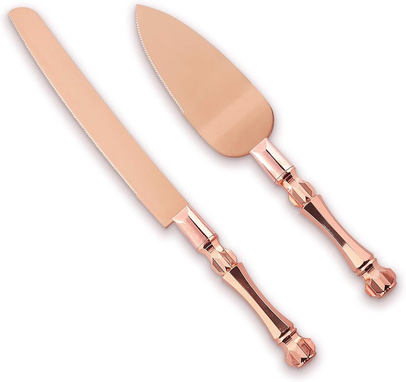 Homi styles Wedding Cake knife and Server Set | Elegant Rose Gold Color Premium 420 Stainless Steel plated Blades | Cake & Pie Serving Set for Wedding Cake, Birthdays, Anniversaries, Parties - Image 1