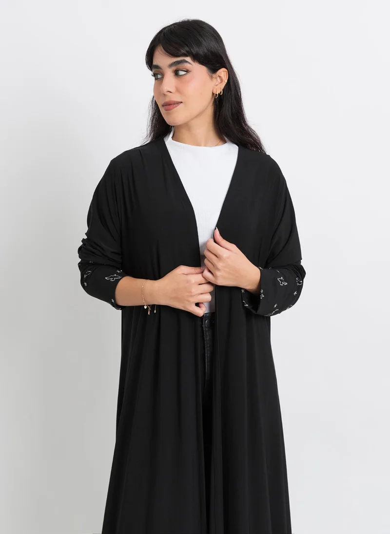 Kaafmeem Peaceful Sky Black A-Cut Abaya