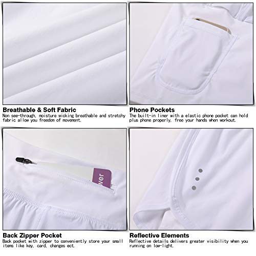 Soothfeel Women's 2 in 1 Running Shorts Workout Athletic Gym Yoga Shorts for Women with Phone Pockets White - Image 5