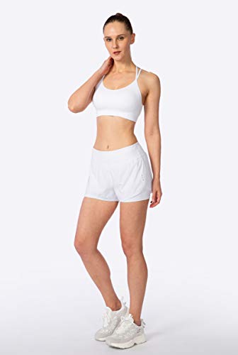 Soothfeel Women's 2 in 1 Running Shorts Workout Athletic Gym Yoga Shorts for Women with Phone Pockets White - Image 4