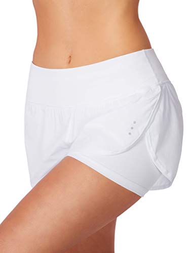 Soothfeel Women's 2 in 1 Running Shorts Workout Athletic Gym Yoga Shorts for Women with Phone Pockets White - Image 3