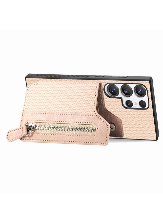 اس-توب جراب لهاتف Samsung Galaxy S25 Ultra 5G مصنوع من ألياف الكربون مع محفظة وسحاب أفقي - Image 2