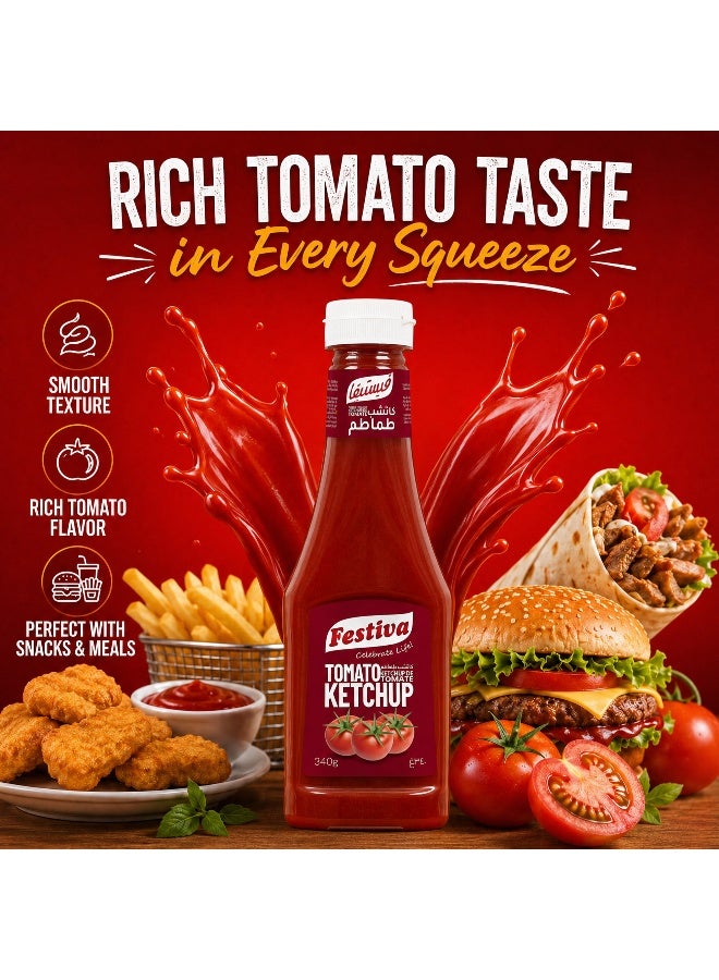 Festiva Premium Tomato Ketchup 340g - Rich Tomato Sauce for Burgers, Sandwiches, Fries and Snacks - Cooking and Dipping Sauce - Image 2