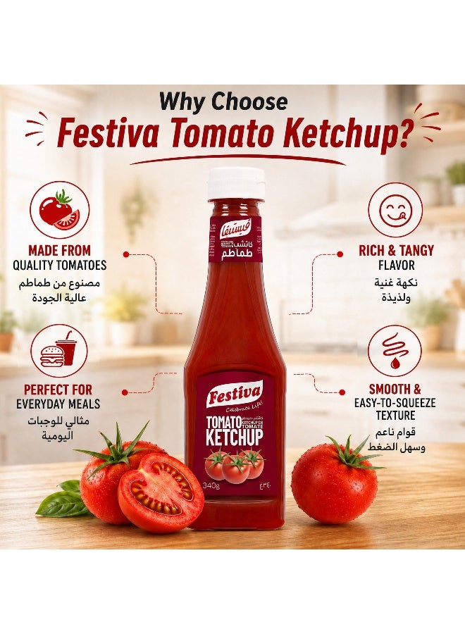 Festiva Premium Tomato Ketchup 340g - Rich Tomato Sauce for Burgers, Sandwiches, Fries and Snacks - Cooking and Dipping Sauce - Image 4