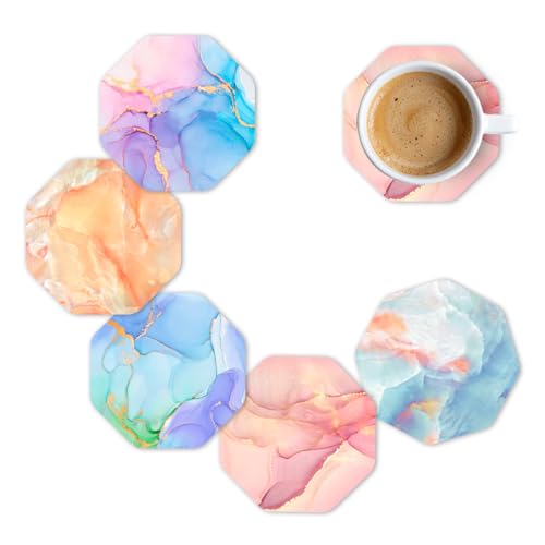 Brizberry® Brizcoast Premium Designer Printed Beautiful Wooden Coasters Fit for Tea Cups, Coffee Mugs and Glasses 4 6 12 (3.5X3.5 Inch) (Marble Octagon 1 (Set of 5) - Image 1