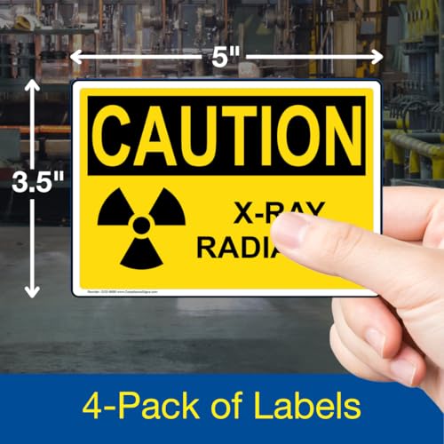 ComplianceSigns.com CAUTION X-Ray Radiation OSHA Safety Label Decal, 5x3.5 in. 4-Pack Vinyl for Medical Facility Hazmat - Image 2