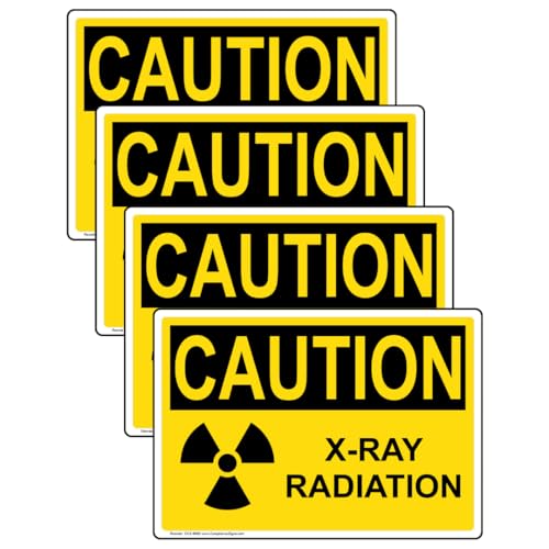 ComplianceSigns.com CAUTION X-Ray Radiation OSHA Safety Label Decal, 5x3.5 in. 4-Pack Vinyl for Medical Facility Hazmat - Image 1