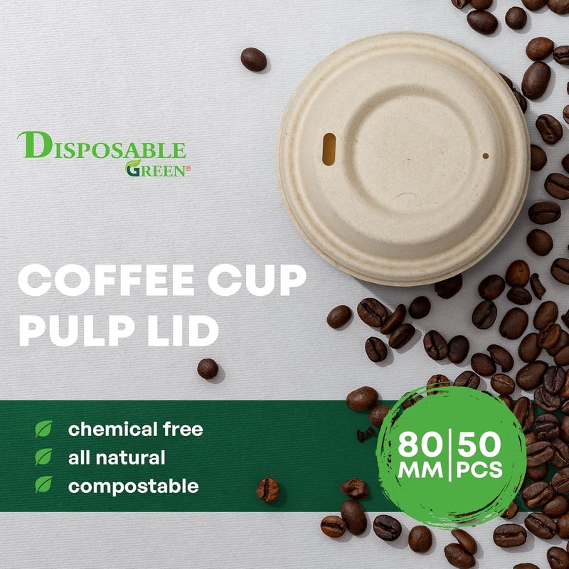 DISPOSABLE GREEN غطاء كوب لأكواب NEXTGEN، أغطية أكواب القهوة مناسبة لأكواب القهوة ذات الجدار الواحد، مصنوعة من لب قصب السكر، تناسب أكواب القهوة القابلة للتصرف بحجم 6 و8 أونصة، عبوة 50 قطعة - Image 2