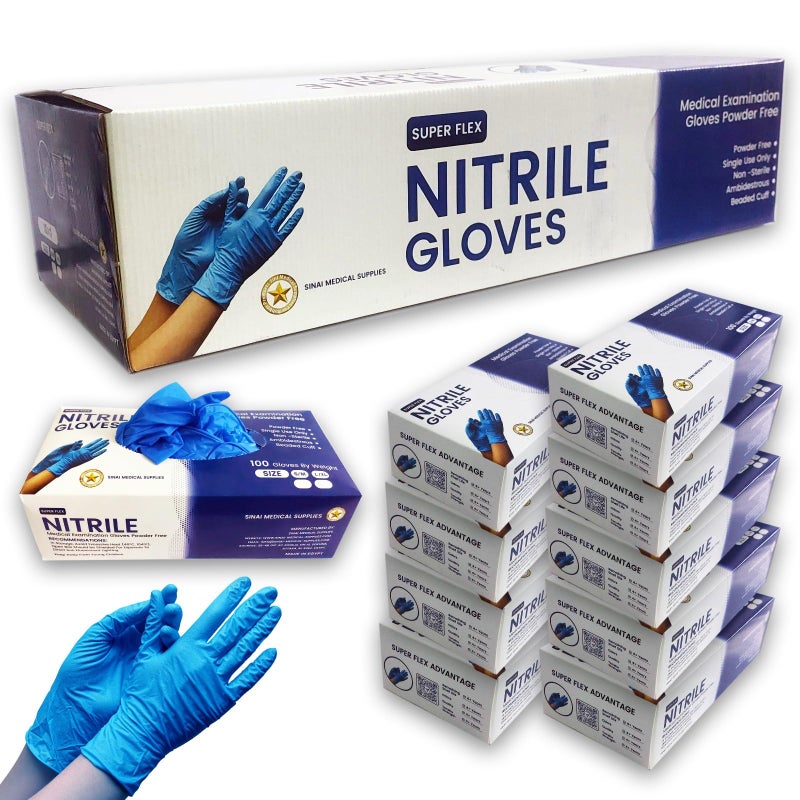 Super Flex Nitrile Gloves, Medical Examination, Powder-Free, Blue (M) - Image 1