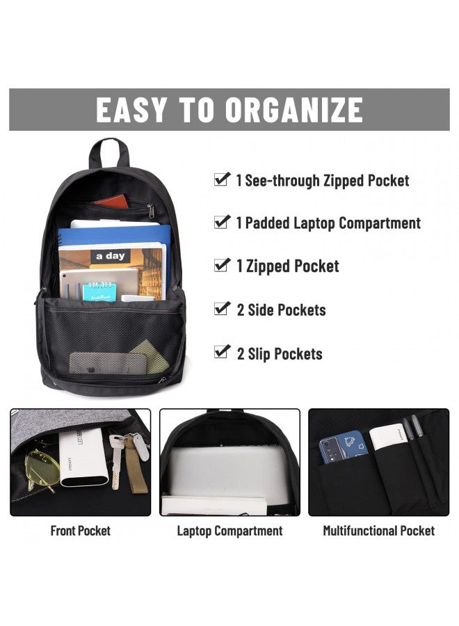 VASCHY Backpack for Men, Water-Resistant School Backpack Bookbag Schoolbag Teens Casual Daypack Work Black - Image 2