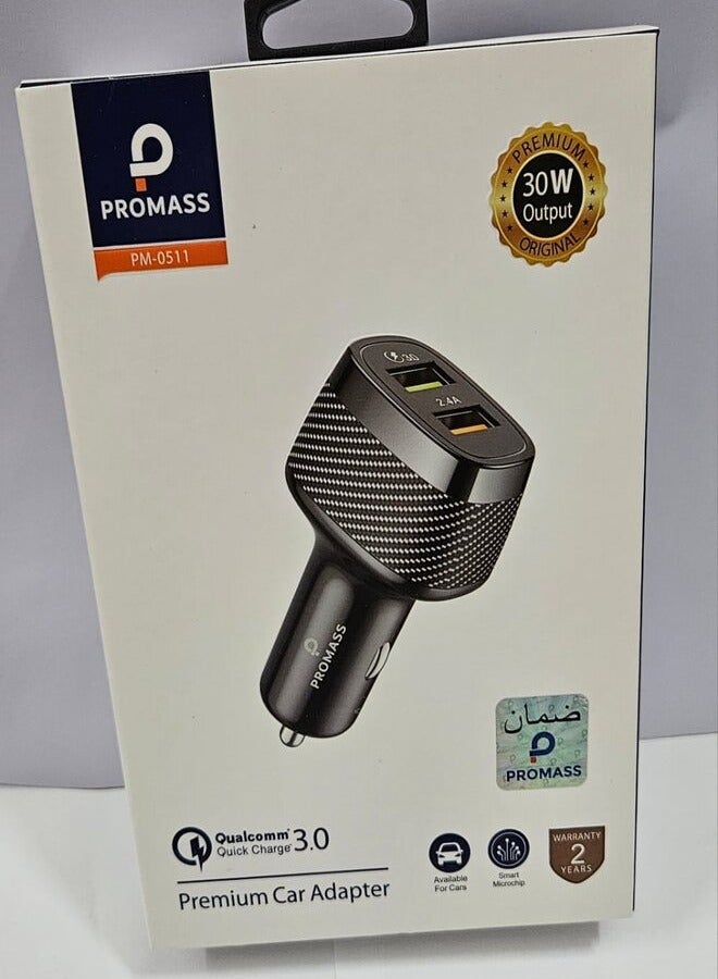 PROMASS Dual -Ports USB Car Adapter Output 30W QC3.0W Charger - Image 1