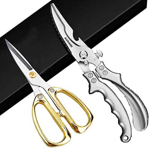 AUDAMI Stainless Steel Heavy Duty Kitchen Scissors - 2 Pack Multipurpose Food Scissors, Poultry & Meat Shears - Image 1
