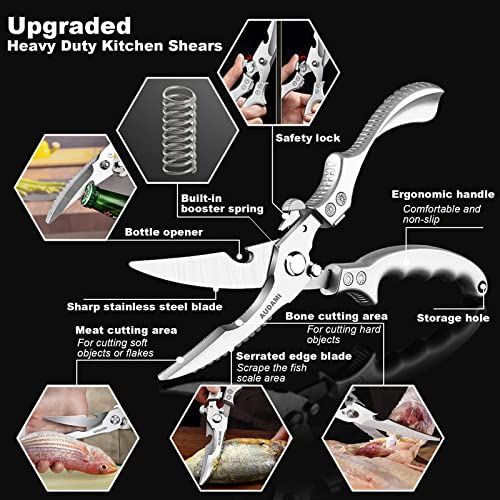 AUDAMI Stainless Steel Heavy Duty Kitchen Scissors - 2 Pack Multipurpose Food Scissors, Poultry & Meat Shears - Image 3