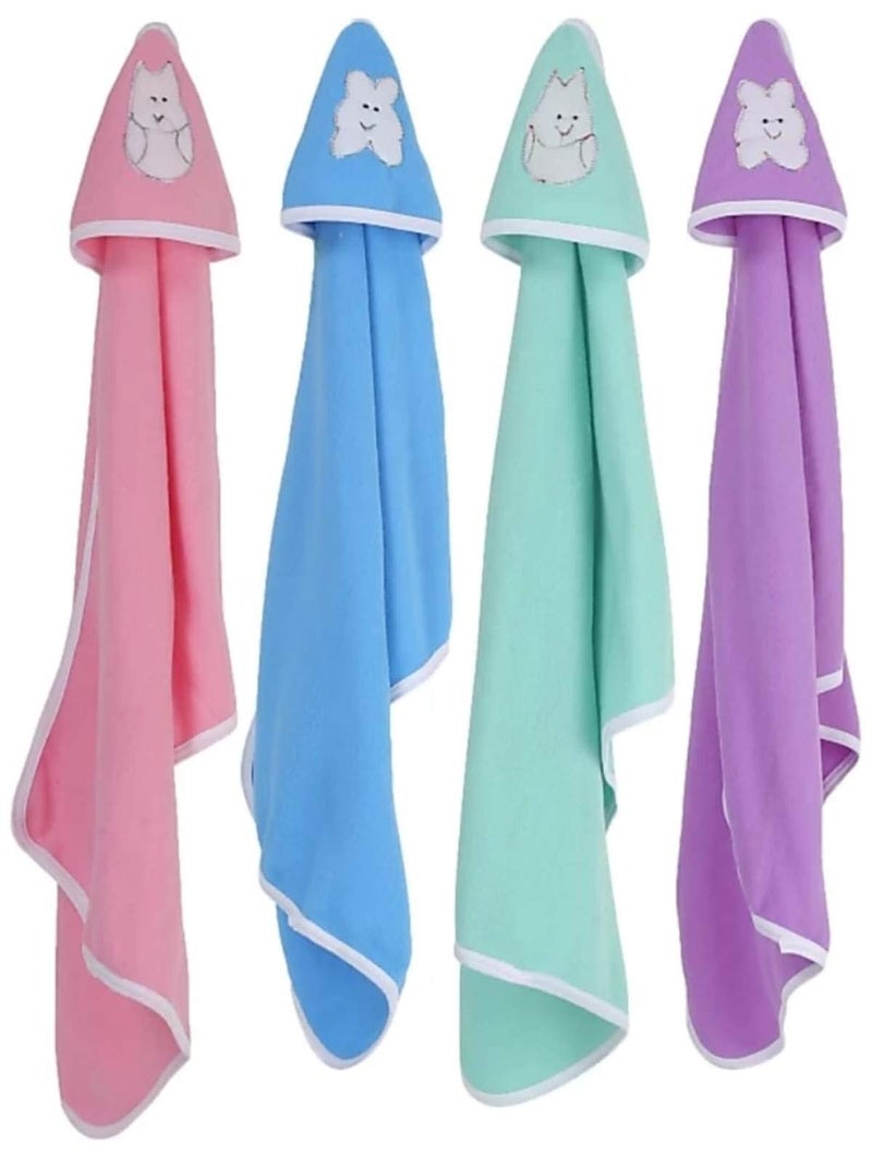BRANDONN Fleece Supersoft Hooded Blanket Cum Wrapper for Babies (Pink, Blue, Green and Purple) - Pack of 4 - Image 1