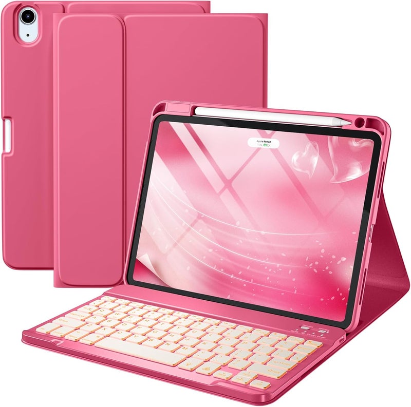 متوافقة مع iPad Air 11 بوصة M2 / 10.9 بوصة Air الجيل الخامس والرابع مع لوحة مفاتيح قابلة للفصل مع إضاءة خلفية، غطاء مجلد مع حامل قلم لـ iPad Air 11 2024 / Air 5 / Air 4 (بطيخ) - Image 1