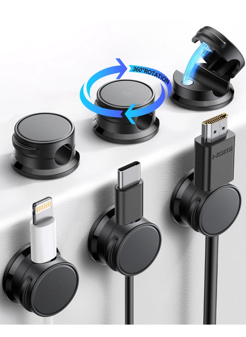 T NEWFUN 6 Pack Magnetic Cable Clips [Cable Smooth Adjustable] Cord Holder, Under Desk Cable Management, Adhesive Wire Holder Keeper Organizer (Black)  - Image 1