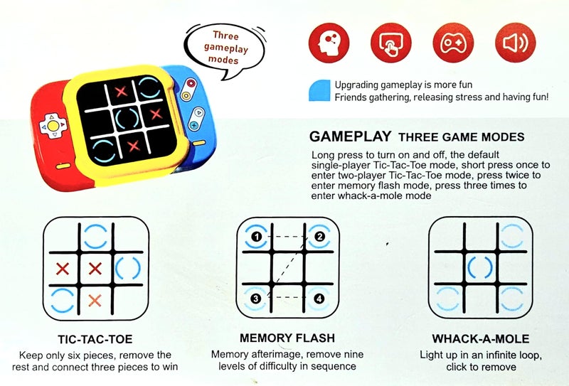 ADKD Electronic Tic Tac Toe Game with Lights and Sounds - 3 Game Modes, Learning Strategy and Brain Development Puzzle Game for Kids (Multicolor) - Image 2