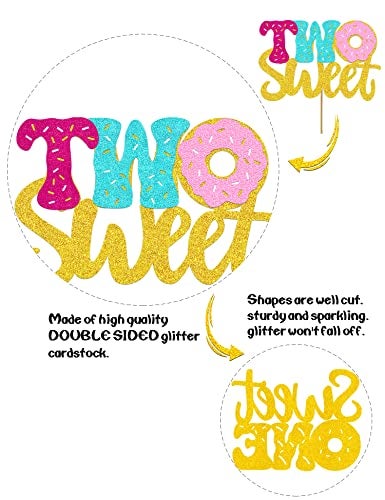 WPARHUS Donut Sweet Two Cake Topper Glitter Theme Sencond Happy Birthday Decorations for Girl Boy Baby Shower Party Supplies - Image 2