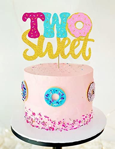 WPARHUS Donut Sweet Two Cake Topper Glitter Theme Sencond Happy Birthday Decorations for Girl Boy Baby Shower Party Supplies - Image 5