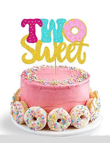 WPARHUS Donut Sweet Two Cake Topper Glitter Theme Sencond Happy Birthday Decorations for Girl Boy Baby Shower Party Supplies - Image 4