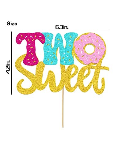 WPARHUS Donut Sweet Two Cake Topper Glitter Theme Sencond Happy Birthday Decorations for Girl Boy Baby Shower Party Supplies - Image 3