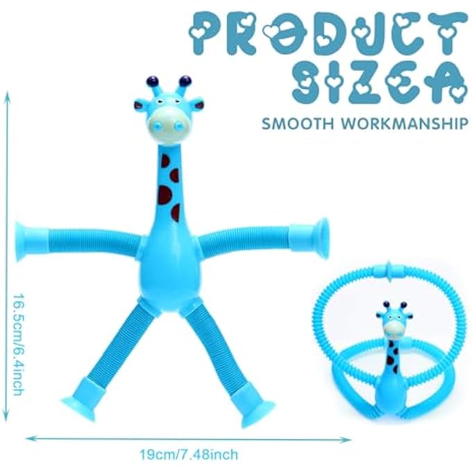 MUNSKT Pack of 4 Telescopic Suction Cup Giraffe Toy, Pop Tubes Sensory Giraffe Toy, Fidget Tubes, Telescopic Suction Cup Giraffe Toy, Stress Relief Toy for Children and Adults - Image 3