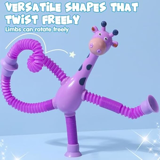 MUNSKT Pack of 4 Telescopic Suction Cup Giraffe Toy, Pop Tubes Sensory Giraffe Toy, Fidget Tubes, Telescopic Suction Cup Giraffe Toy, Stress Relief Toy for Children and Adults - Image 5