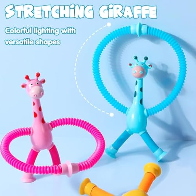 MUNSKT Pack of 4 Telescopic Suction Cup Giraffe Toy, Pop Tubes Sensory Giraffe Toy, Fidget Tubes, Telescopic Suction Cup Giraffe Toy, Stress Relief Toy for Children and Adults - Image 4