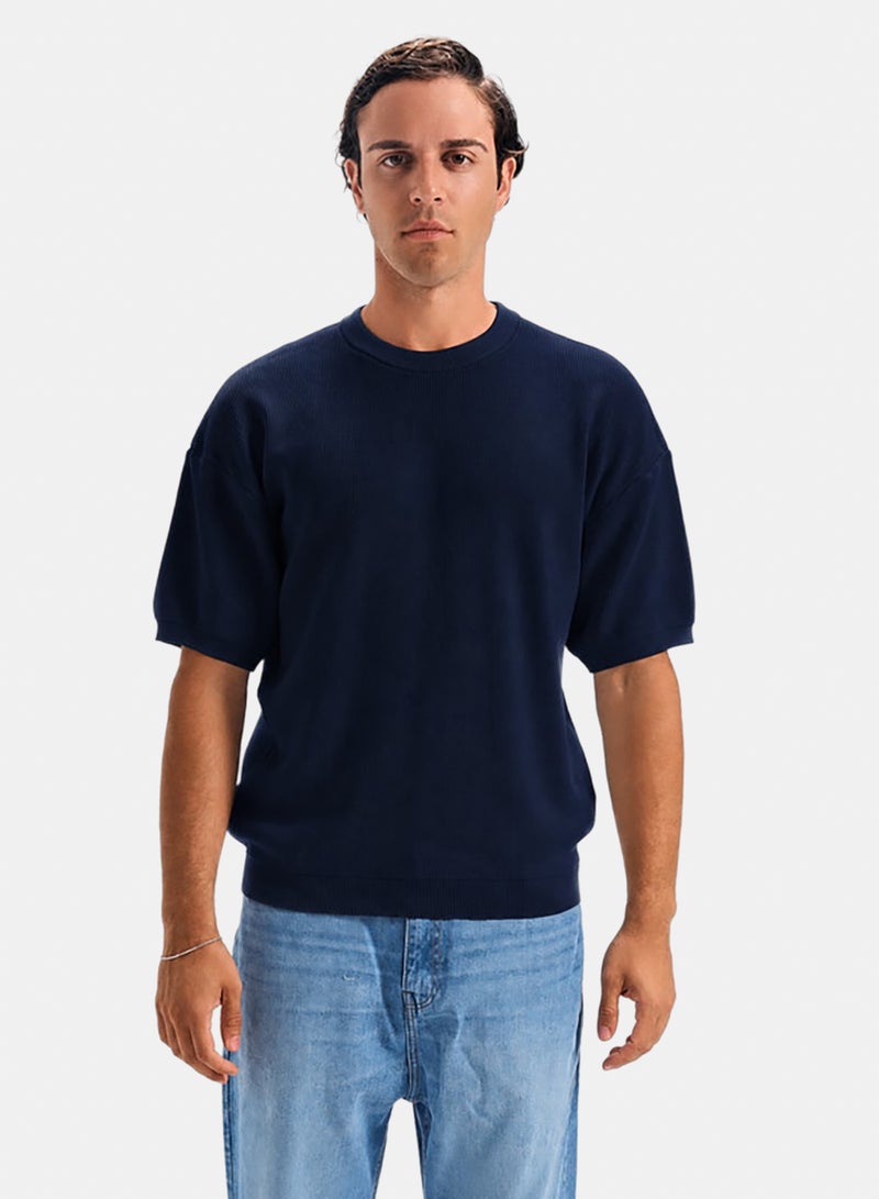 Navy Round Knitwear T-shirt
