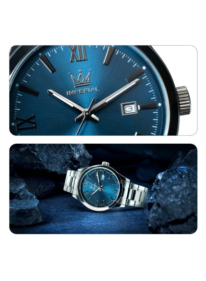 IMPERIAL Men's IPS Silver Stainless Steel Watch, Blue Dial, Y121 Movement, Butterfly Clasp, 3ATM Watch for Men | IMP.GZ1725M9051 - Image 4