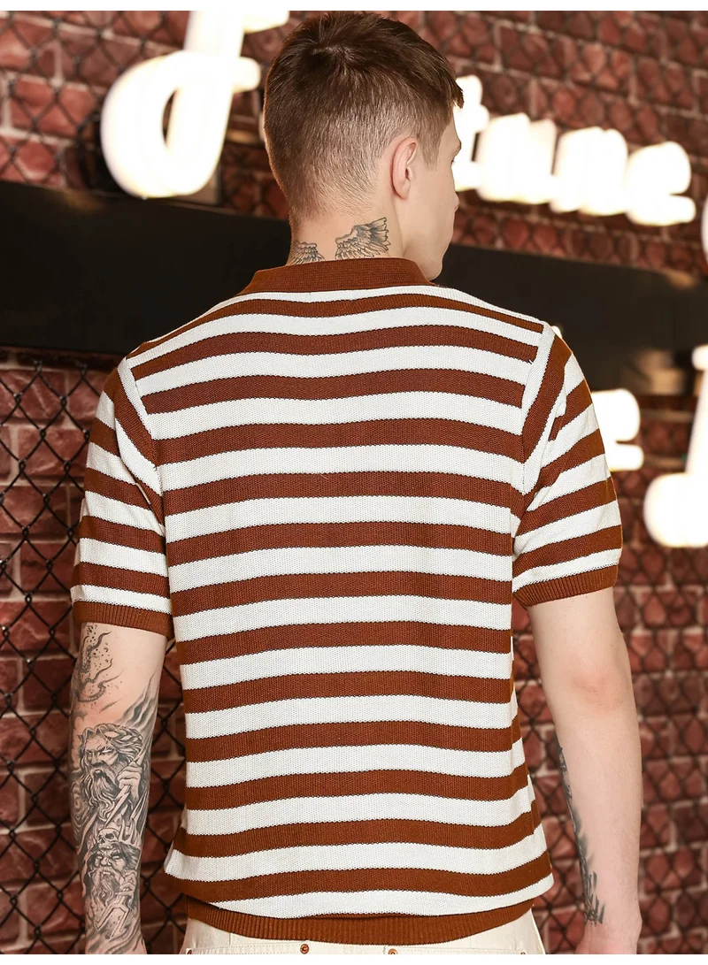 Maniac  Maniac Mens printed round neck half sleeve brown cotton tshirt for Men | Best Price UAE