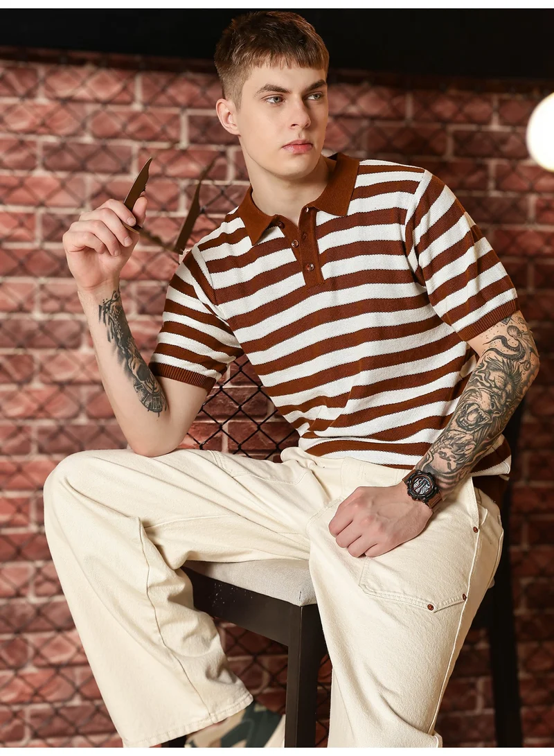 Maniac  Maniac Mens printed round neck half sleeve brown cotton tshirt for Men | Best Price UAE