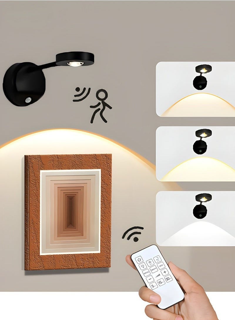 Motion Sensor Picture Light LED Cat-Eye Bulb Wall Sconce with Remote Control, 360° Rotation Wireless Rechargeable Wall Lamp with 3 Color Temperatures & 3 Brightness Levels for Paintings  - Image 1
