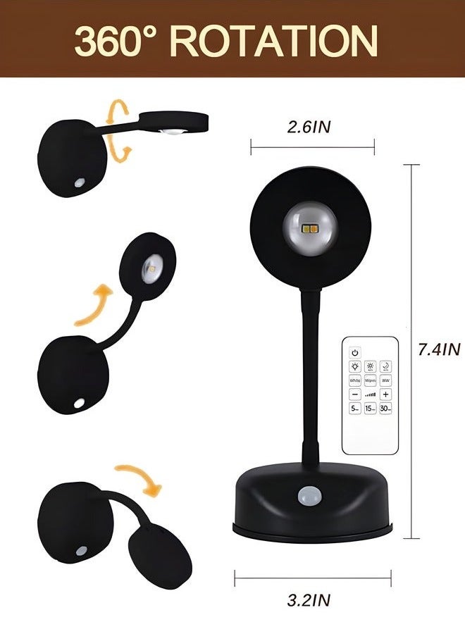 Motion Sensor Picture Light LED Cat-Eye Bulb Wall Sconce with Remote Control, 360° Rotation Wireless Rechargeable Wall Lamp with 3 Color Temperatures & 3 Brightness Levels for Paintings  - Image 5