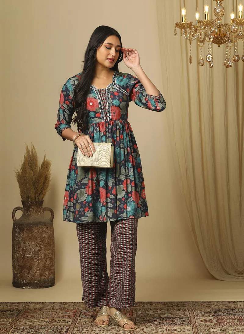 globus Globus Women Printed Three Quarter Sleeve Tunic & Trouser Co-Ords
