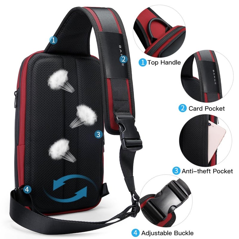 BANGE Waterproof Men's Chest Bag Shoulder bags Crossbody Sling Backpack (7566Red) - Image 4