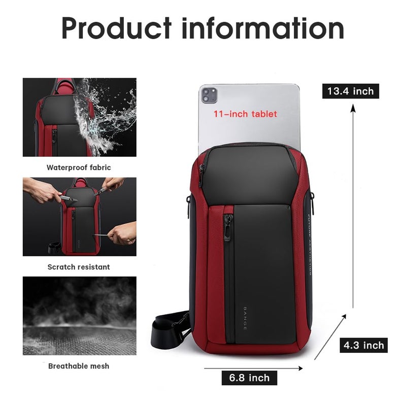 BANGE Waterproof Men's Chest Bag Shoulder bags Crossbody Sling Backpack (7566Red) - Image 3