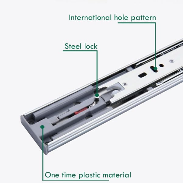 Volo 10 inch Mild Steel Heavy Duty Telescopic Push to Open Slide/Drawer Slides Ball Bearing 3-Fold Full Extension Side Mount Rail Runners (Silver) - Image 4