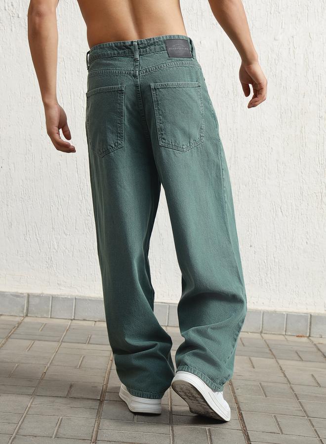 Hubberholme Green Baggy Jeans Washed design crafted from 100% Cotton with Button closure. - Image 5