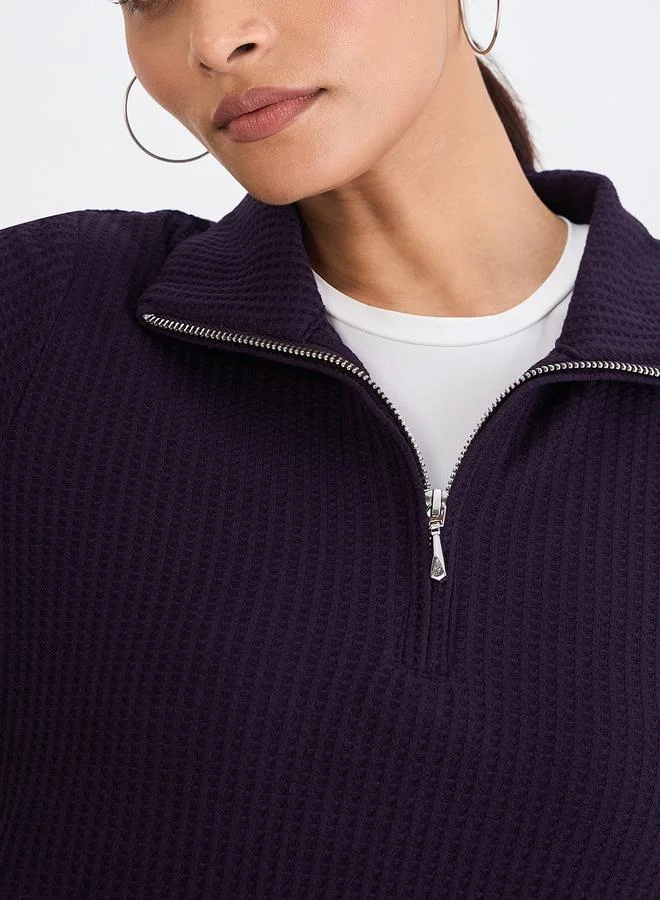 Femmella  Women Deep Purple Waffle Knit High Neck Top for Women | Best Price UAE
