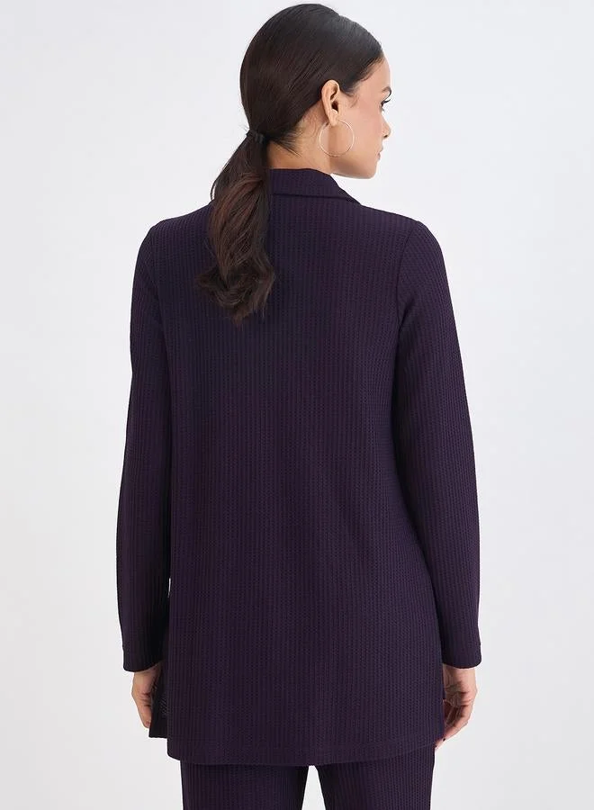 Femmella Women Deep Purple Waffle Knit High Neck Top