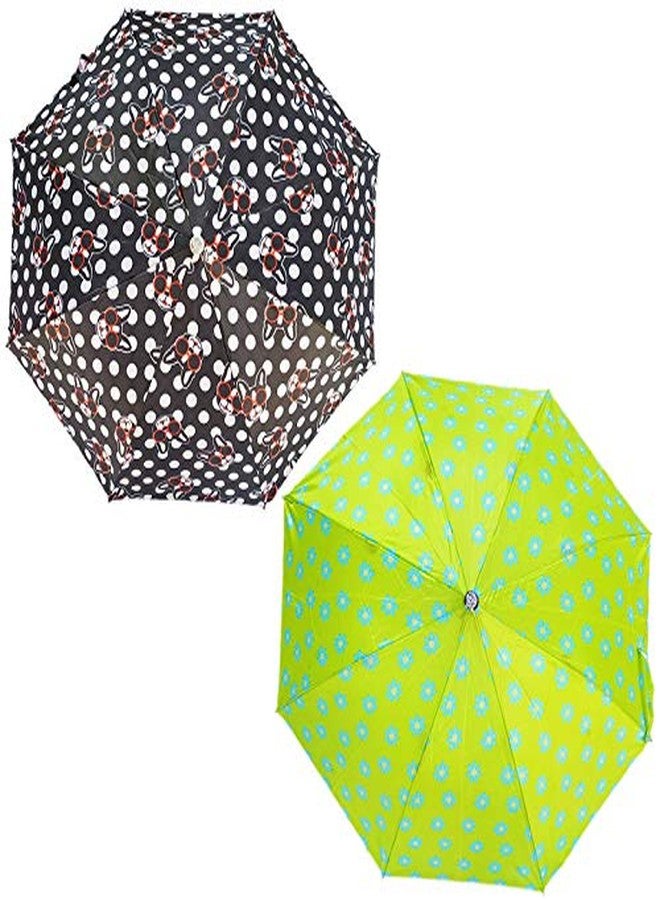 RAINPOPSON 2 Fold Printed Big Size Stylish Umbrella for Women & Men UV Protection Office Umbrella Combo for Girls (Multicolor & Kochi Kolapata Printed) - Set of 2 (UM-201) - Image 1