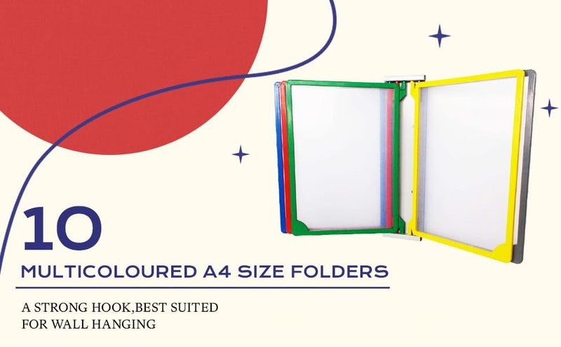 GREESHMA Wall Unit Folder A4 with 10 Folders - Wall Hanging Documents Storage File Folders, Multi-Coloured - Image 1